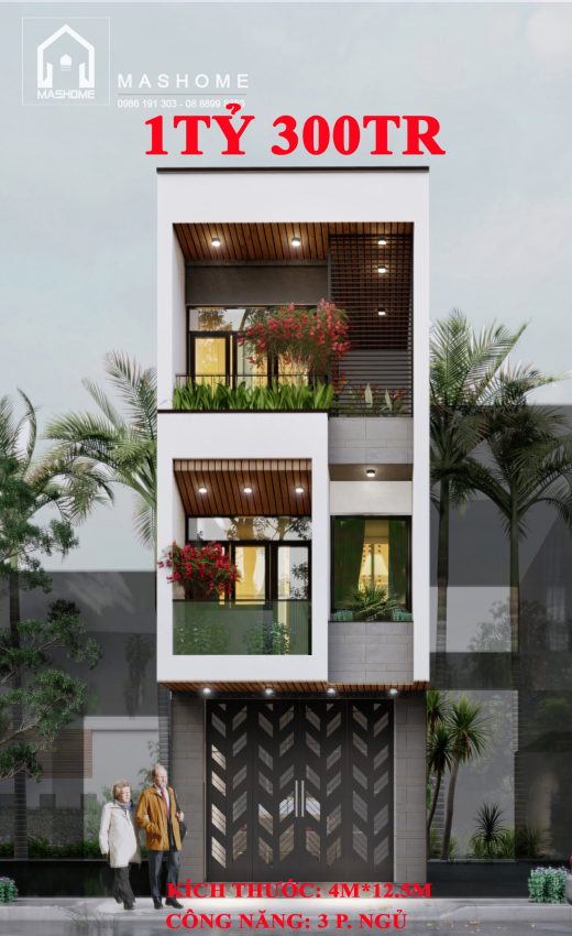 Nhà phố hiện đại 3 tầng - 4m*12.5m - 3 phòng ngủ - giá thi công 1 tỷ 300tr