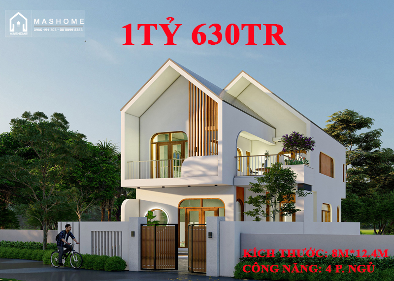 Biệt thự hiện đại 2 tầng - 8mx12.5m - 4 phòng ngủ - giá thi công hoàn thiện 1 tỷ 630tr. Tiến độ thi công 5 tháng.
