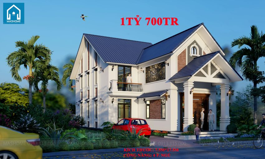 Biệt thự mái Thái 2 tầng - 7.5mx17.5m - 4 phòng ngủ - giá thi công hoàn thiện 1 tỷ 700tr. Tiến độ thi công 4.5 tháng.