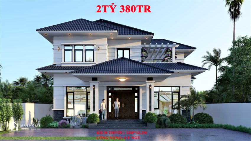 Biệt thự mái Nhật 2 tầng - 12mx13.2m - 4 phòng ngủ - giá thi công hoàn thiện 2 tỷ 380tr. Tiến độ thi công 5 tháng.