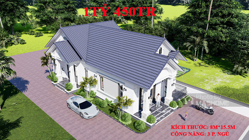 Biệt thự mái thái 1 tầng - 8mx15.5m - 3 phòng ngủ - giá thi công hoàn thiện 1 tỷ 450tr. Tiến độ thi công 4 tháng.