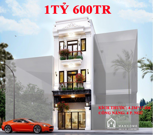 Nhà phố tân cổ điển 4.2m*17.6m - 4 phòng ngủ - 1,6 tỷ, thiết kế thi công trọn gói