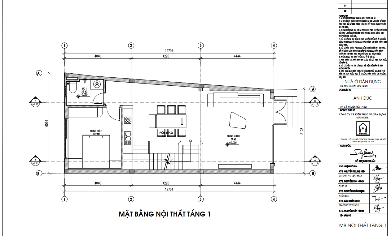 Mặt bằng nội thất tầng 1 anh Đức - Nguyễn Xiển | MasHome