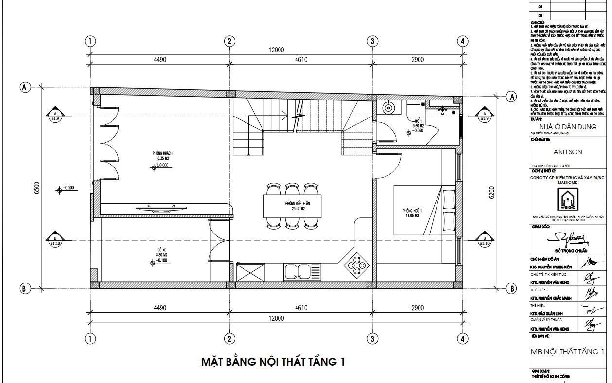 Mặt bằng nội thất tầng 1 anh Sơn - Đông Anh | MasHome