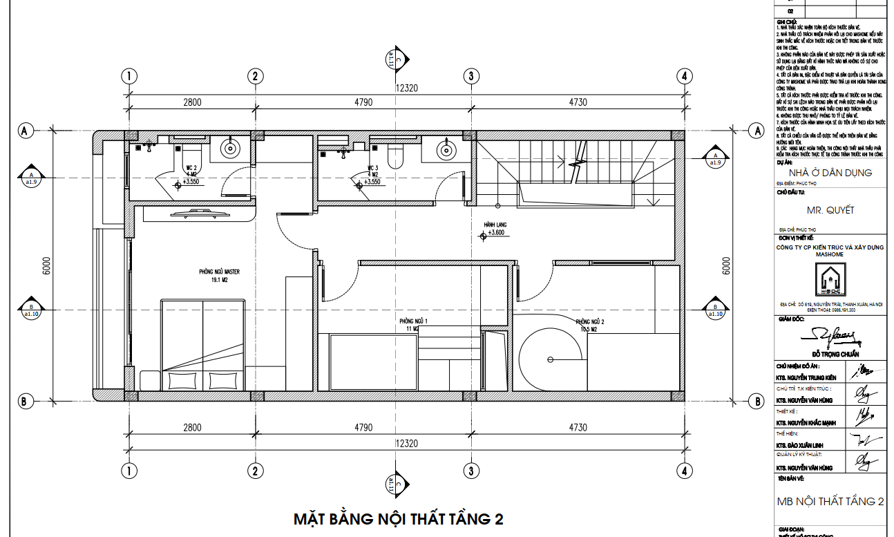 Mặt bằng nội thất tầng 2 anh Quyết - Phúc Thọ | MasHome