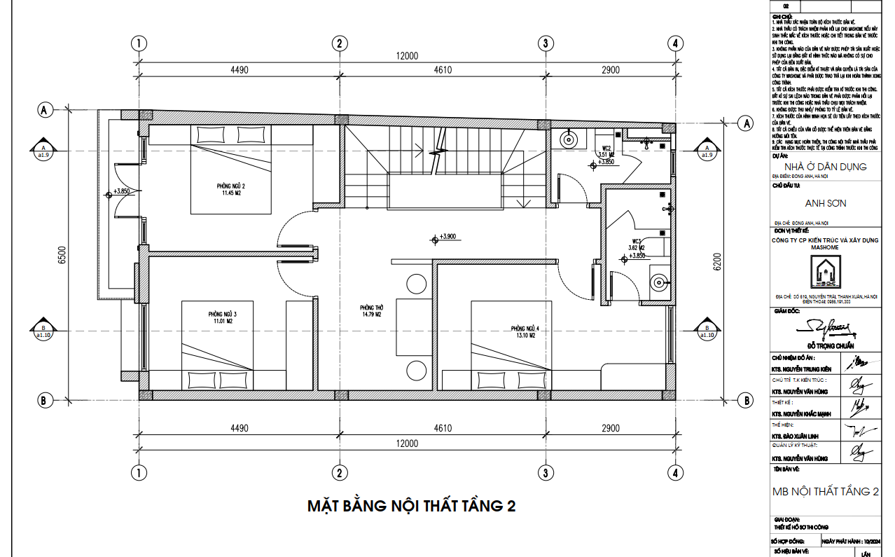 Mặt bằng nội thất tầng 2 anh Sơn - Đông Anh | MasHome