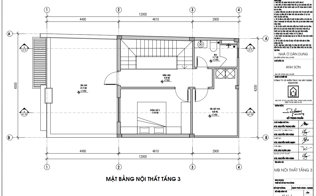 Mặt bằng nội thất tầng 3 anh Sơn - Đông Anh | MasHome