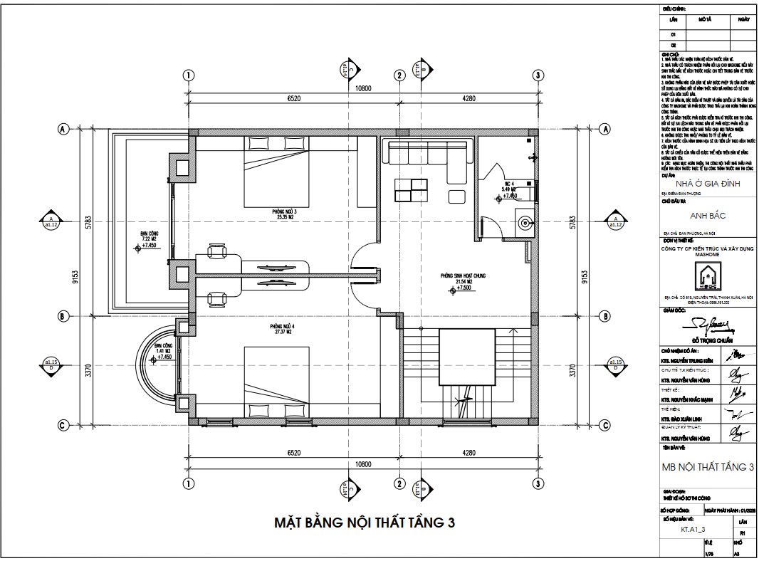 Mặt bằng tầng 3 nhà anh Bắc - Đan Phượng | MasHome