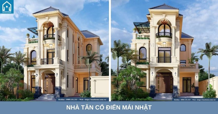 nhà tân cổ điển mái nhật