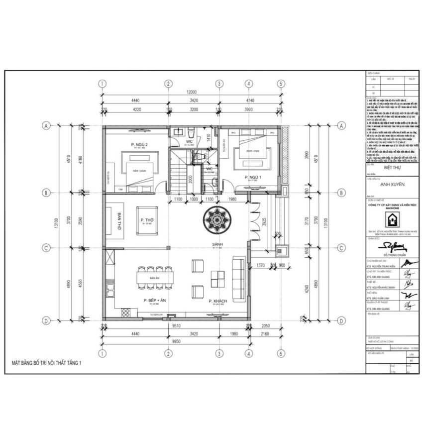 Biệt thự 2 tầng mái thái - Anh Xuyên - Bắc Ninh 47 Mặt bằng tầng 1 nhà anh Xuyên
