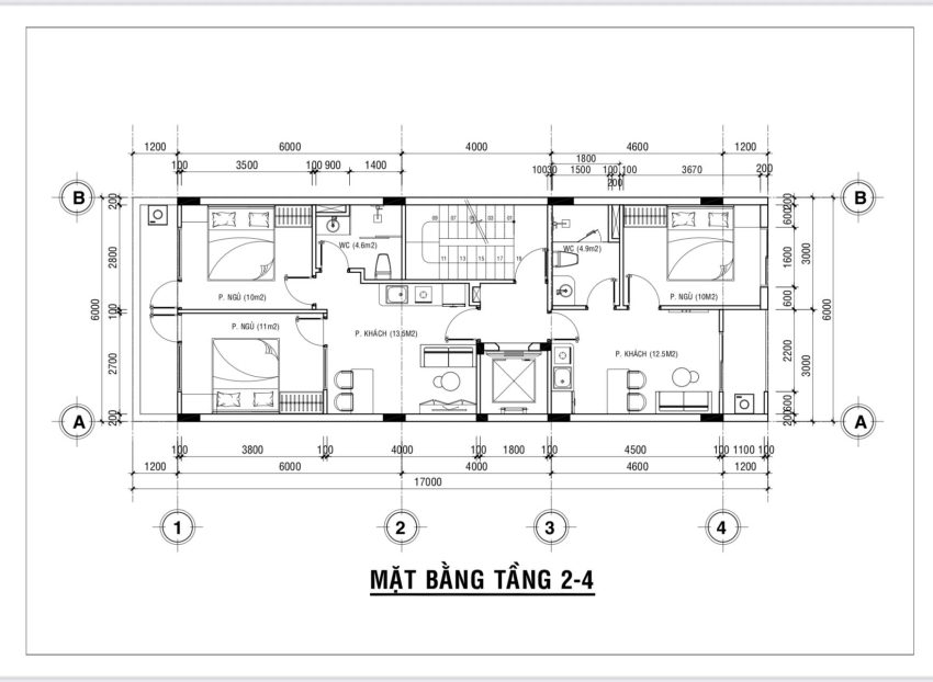 Thiết kế mặt bằng tầng 2-4