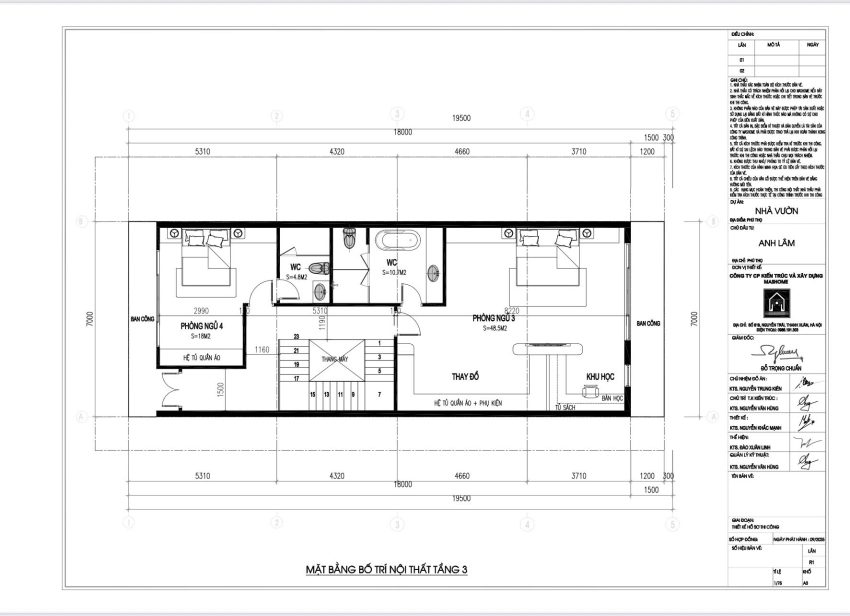 Nhà phố 4,5 tầng - Anh Hải - Bắc Giang 65 Thiết kế mặt bằng tầng 3