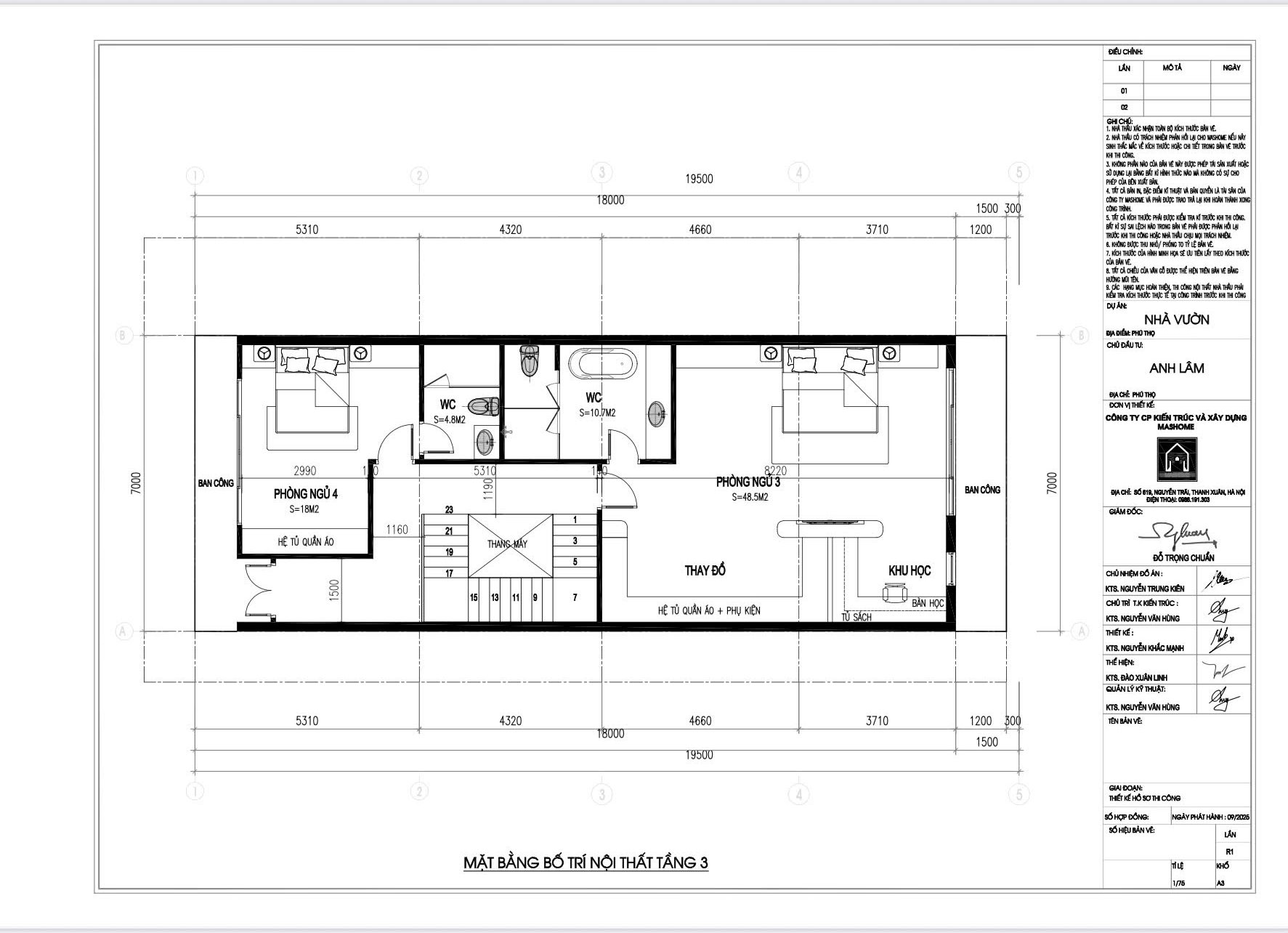 Nhà phố 4,5 tầng - Anh Hải - Bắc Giang 30 Thiết kế mặt bằng tầng 3