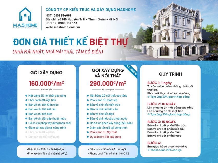 Đơn giá thiết kế biệt thự