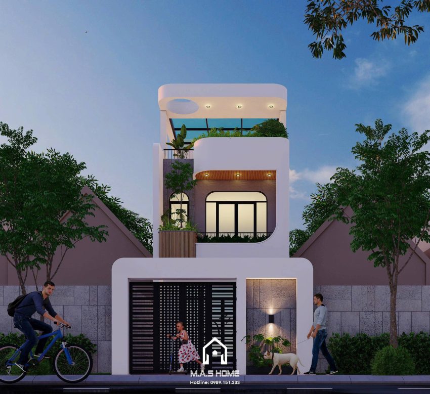 Phối cảnh 3D mặt tiền nhà phố 2,5 tầng