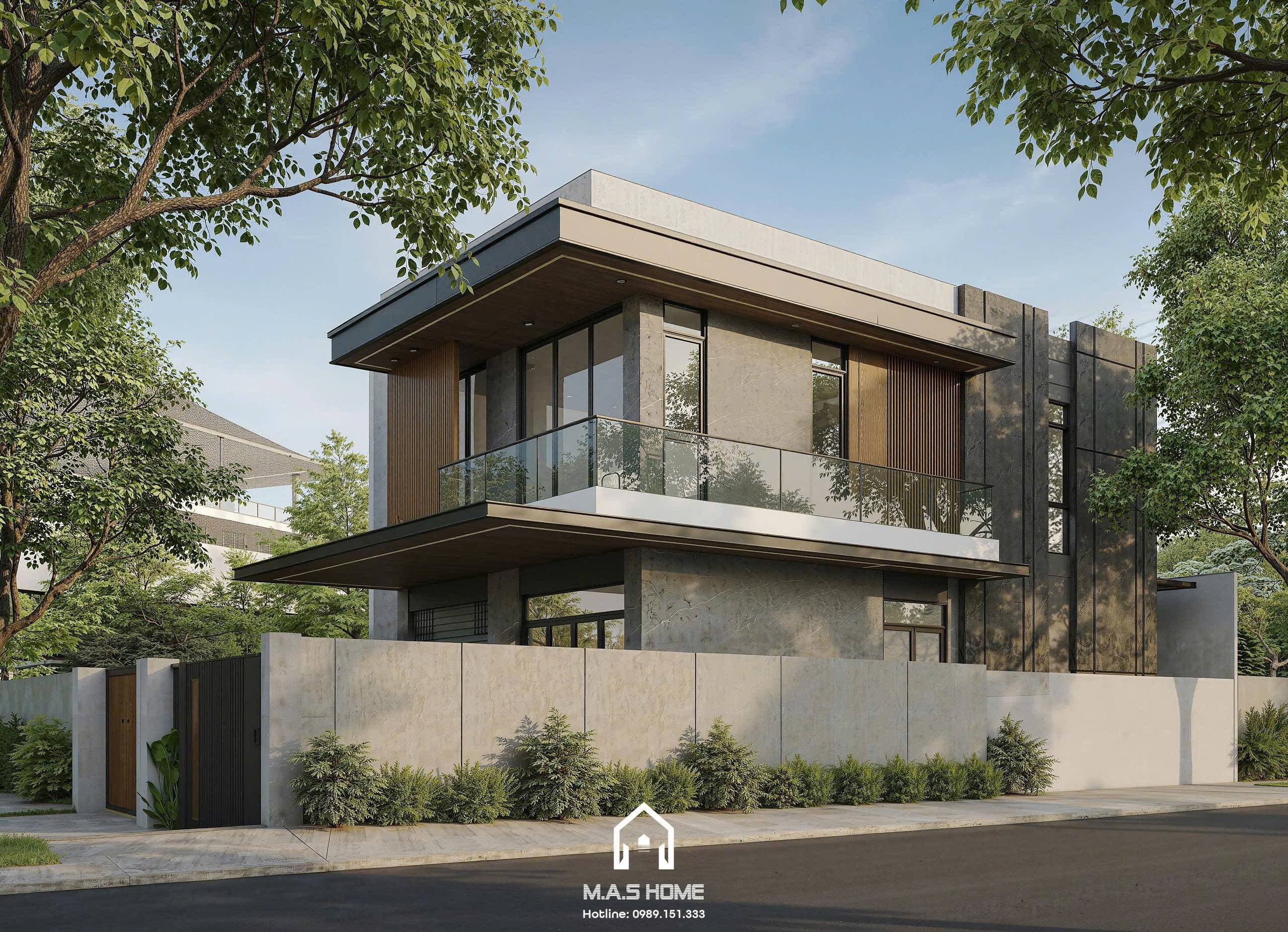 Biệt Thự Hiện Đại 2 Tầng - Anh Tuyển - Hưng Yên 16 Phối cảnh 3D mặt tiền biệt thự hiện đại 2 tầng