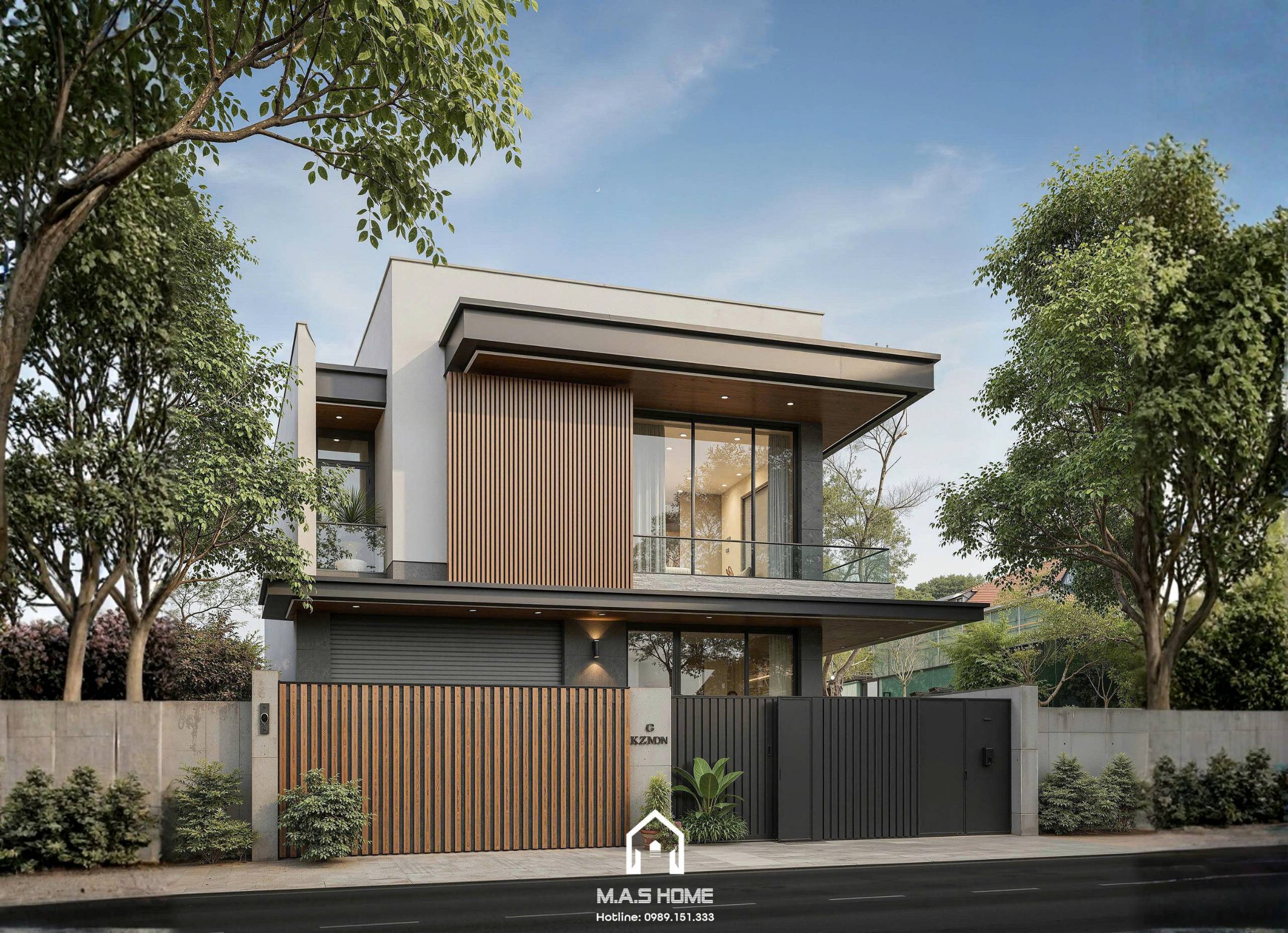 Biệt Thự Hiện Đại 2 Tầng - Anh Tuyển - Hưng Yên 12 Phối cảnh 3D mặt tiền biệt thự hiện đại 2 tầng