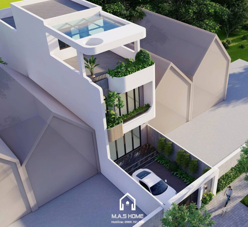 Phối cảnh 3D mặt tiền nhà phố 2,5 tầng