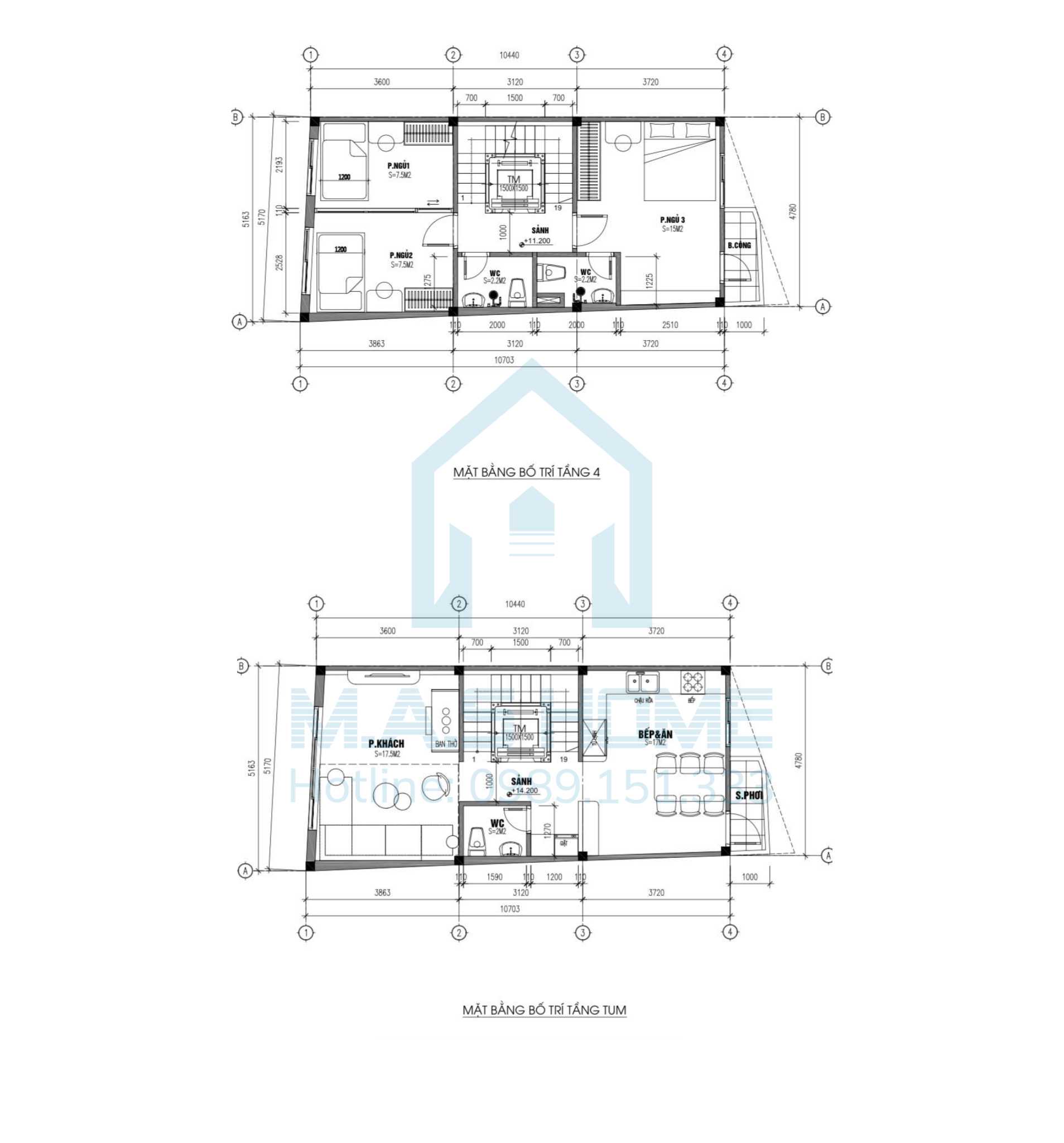 Nhà Phố 4 Tầng 1 Lửng 1 Tum - Anh Tuấn - Hà Nội 14 Mặt bằng bố trí nội thất nhà phố 4 tầng 1 lửng 1 tum anh Tuấn Hà Nội