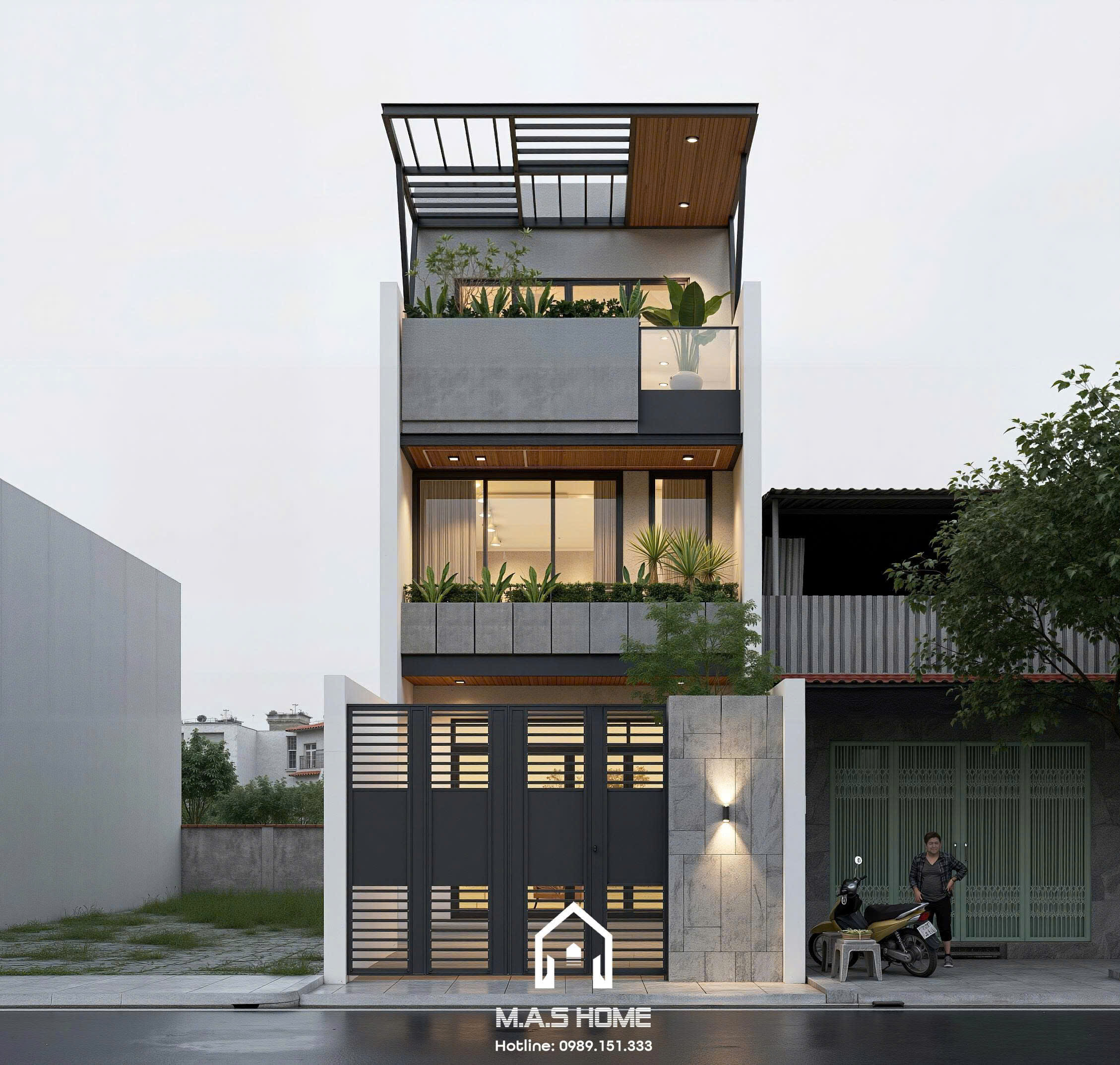 Nhà Phố 2 Tầng 1 Tum - Anh Sứ - Thái Bình 16 Phối cảnh 3D mặt tiền nhà phố 2 tần 1 tum anh Sứ Thái Bình