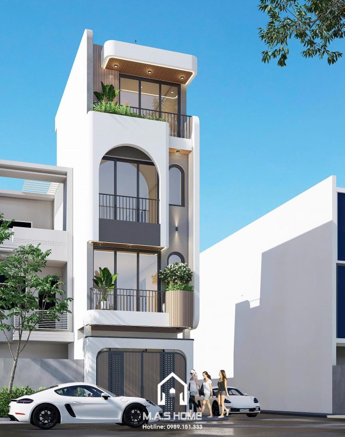 Phối cảnh 3D mặt tiền nhà phố 4 tầng anh Hậu Hà Nội