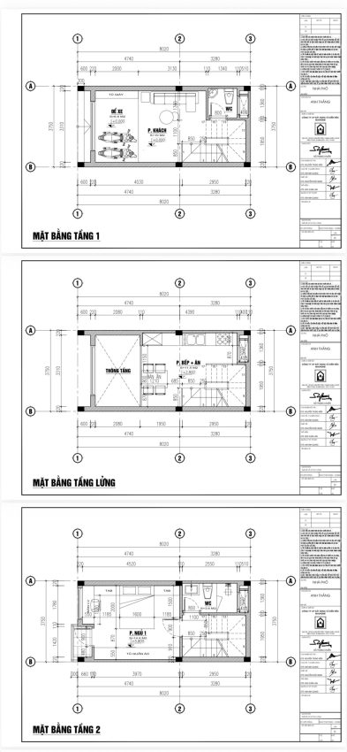 Mặt bằng 2D nhà phố 4 tầng 1 tum