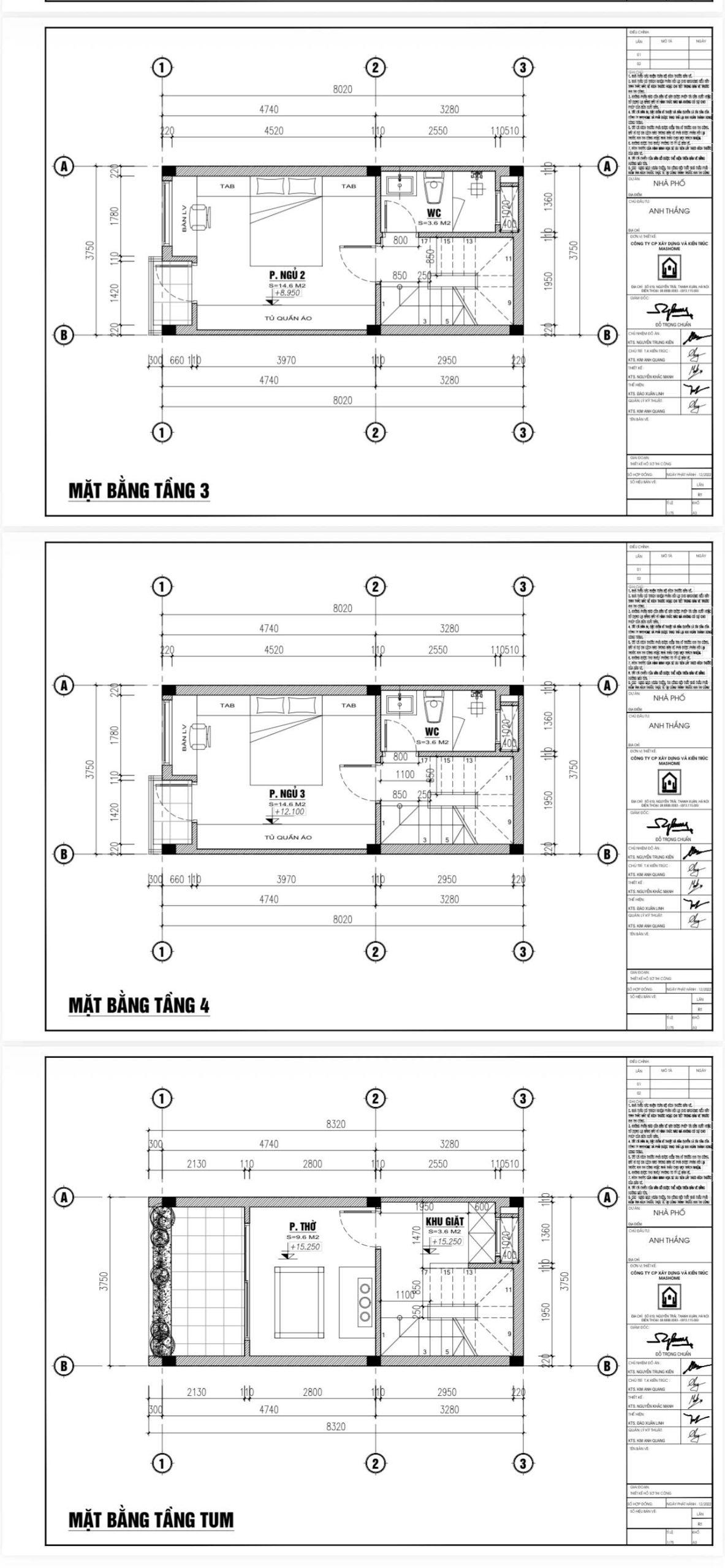 Nhà Phố 4 Tầng 1 Tum - Anh Thắng - Hà Nội 4 Mặt bằng 2D nhà phố 4 tầng 1 tum