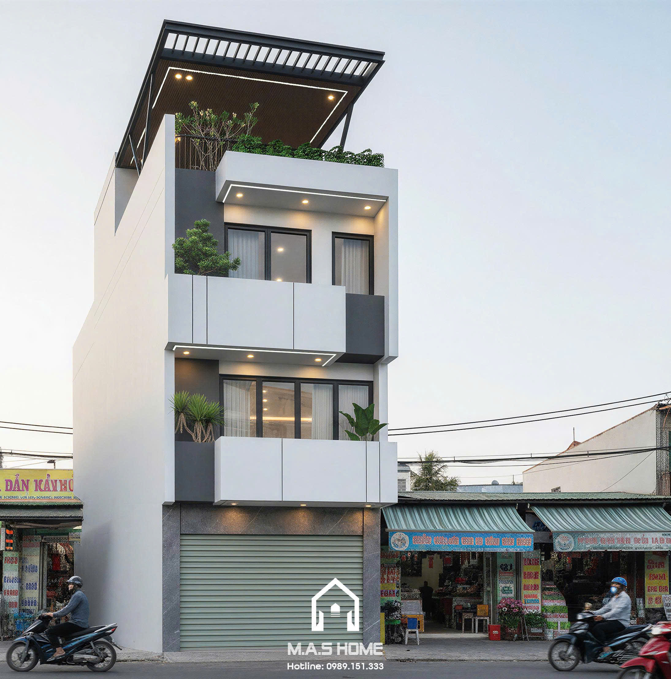 Nhà Phố 3 Tầng 1 Tum - Anh Sinh - Bắc Ninh 9 Phối cảnh 3D mặt tiền nhà phố 3 tầng 1 tum anh Sinh Bắc Ninh