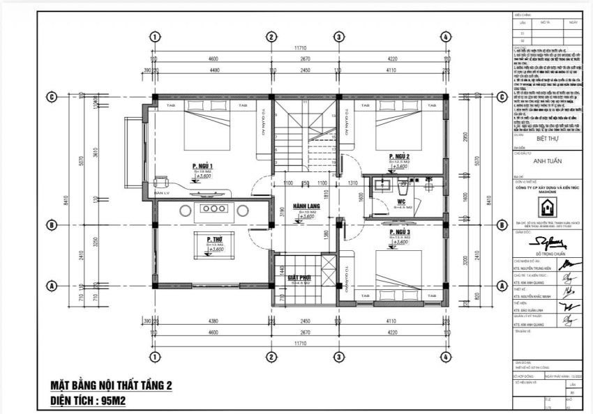 Mặt bằng tầng 2 biệt thự mái thái 