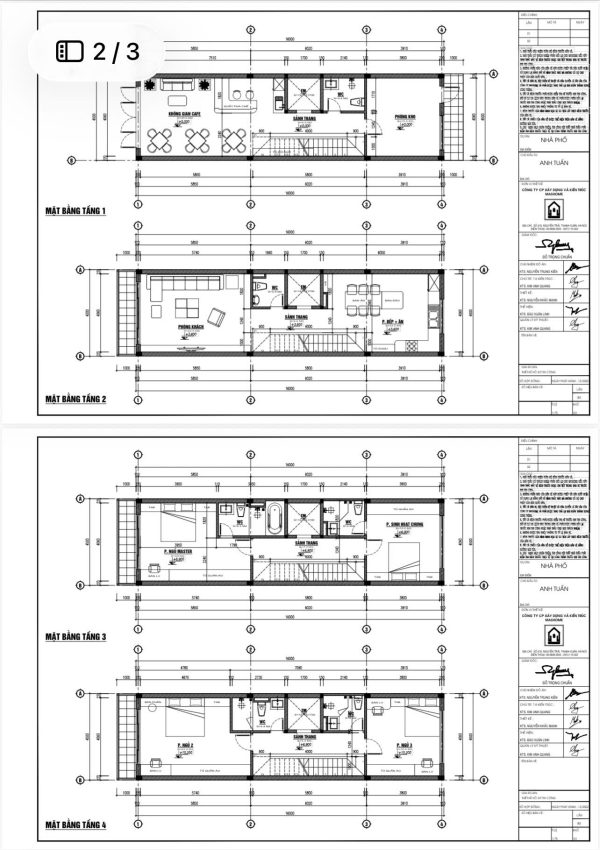 Mặt bằng bố trí nội thất nhà phố 4 tầng 1 tum anh Tuấn Bắc Ninh
